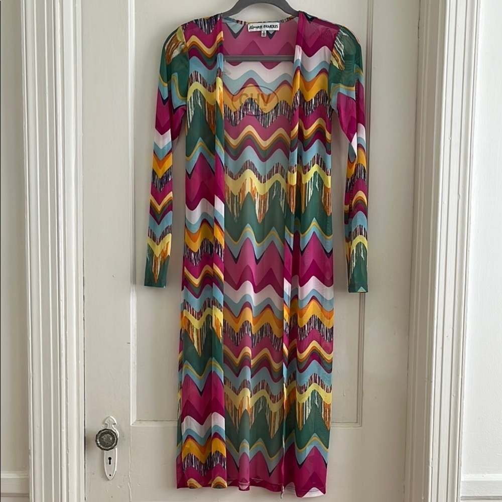 Colorful Mesh Lightweight Duster Long Cover-up Cardigan Bright Stretchy